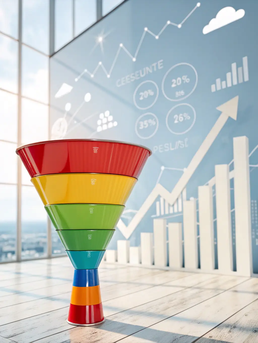 A graphic illustrating a multi-stage lead funnel with different touchpoints, symbolizing CAG Agency's lead funnel development service.